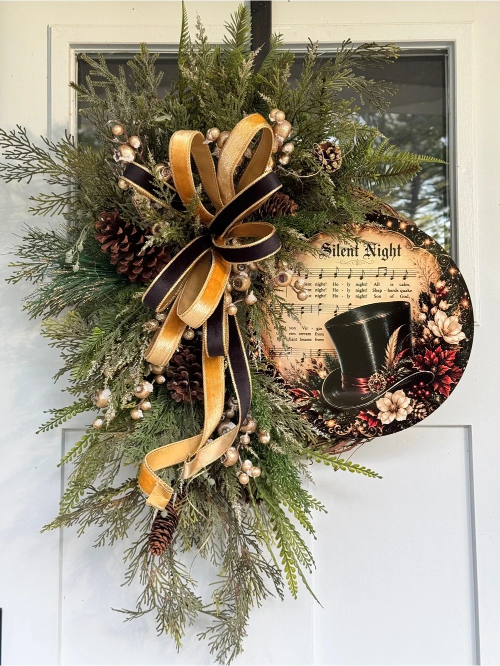 Elegant Black & Gold “Silent Night” Wreath
